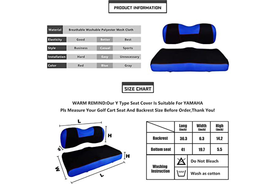 골프 카트 시트 커버 Ytype Blue & Black